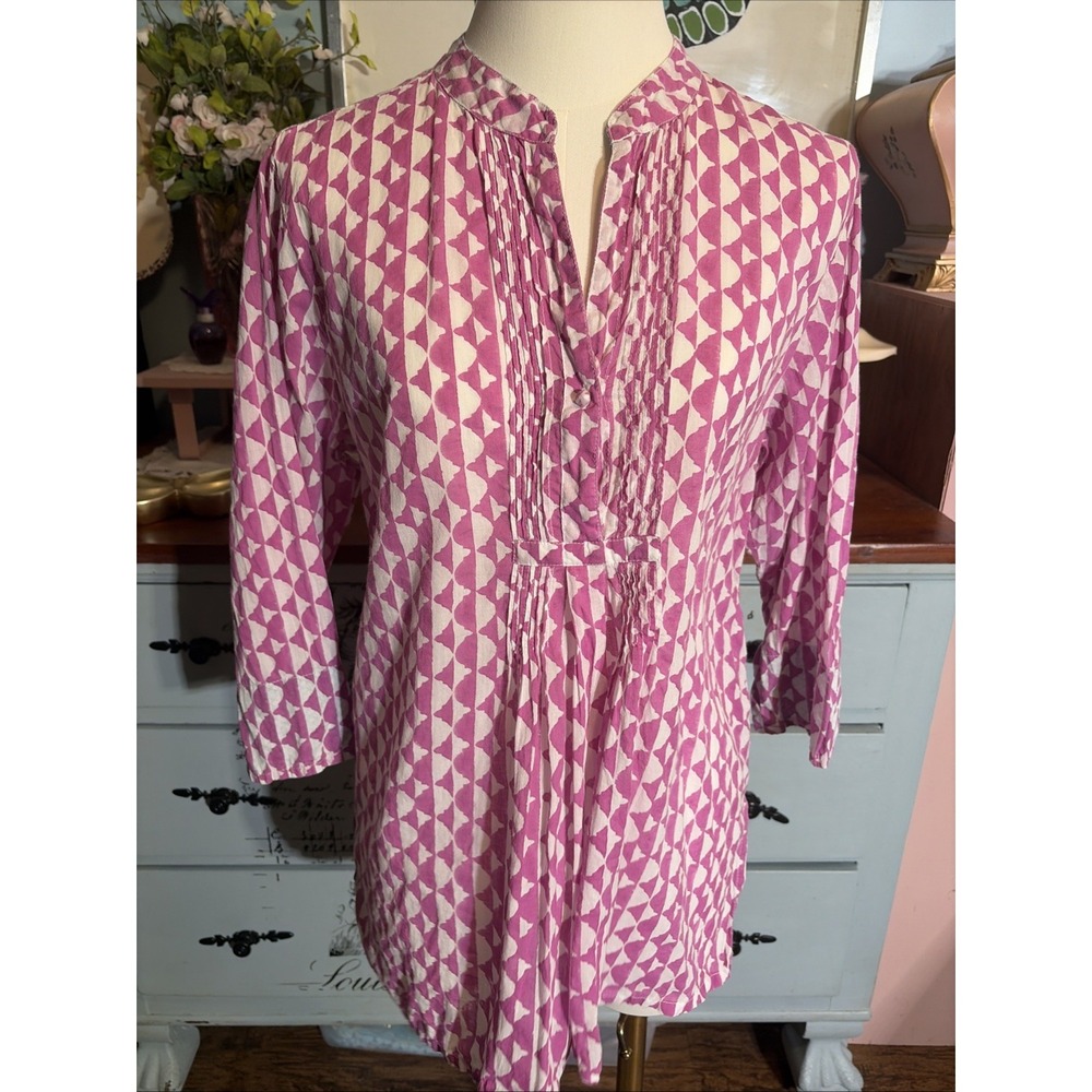Roller Rabbit Lavender Cotton Printed Popover Blouse Women's Size M